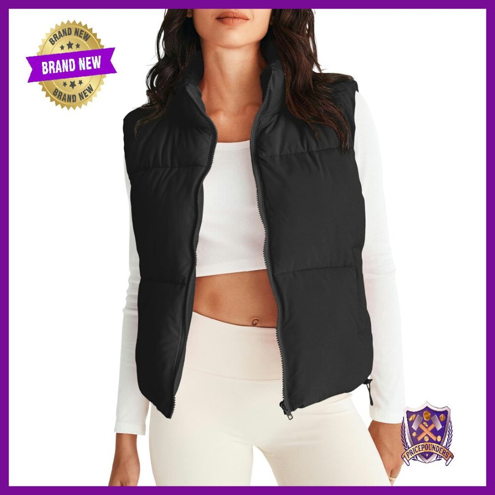 Lightweight Puffer Vest Sleeveless Quilted Zip Up Stand Collar Winter
